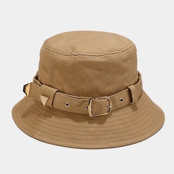 Bucket Hat W/Buckle Detail Cargo Foldable Fashion Solid Color Tan Fall Winter - Picture 1 of 7